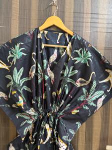 Vestido Maxi Caftán de Algodón con Estampado Tropical para Mujer, Cuello en V, Manga Murciélago, Transpirable, Ecológico, Estilo Boho, para la Playa, Holgado, de Verano - Product Image 2