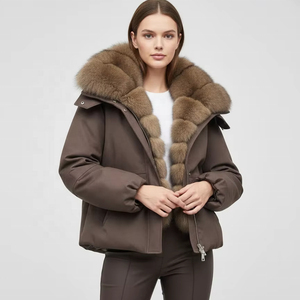 Parka d'hiver rembourrée en duvet de canard blanc, style haut de gamme, nouvelle collection, coupe courte et ample, col en fourrure de renard, respirante et épaisse, pour femme - Product Image 1