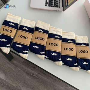 Custom LOGO <b>Men's</b> Bamboo Fiber Crew <b>Socks</b> Mustache Print Navy Eco-Friendly Breathable Odor Resistant Daily Wear made in Vietnam - Product Image 2