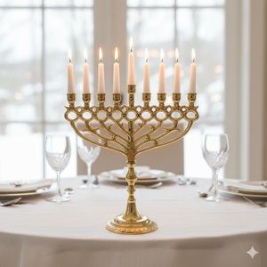 Magnifiques chandeliers Menorah avec une surface dorée élégante, parfaits pour la prière religieuse, la célébration et la décoration de la maison. - Product Image 3