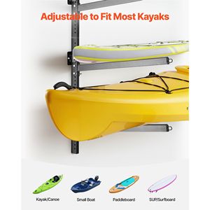 Supporto per 4 kayak resistente, capacità di carico fino a 136 kg, regolabile, da parete, per garage, capanno, molo, uso interno/esterno - Product Image 3