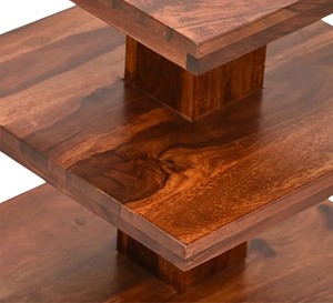 Solid Wood 3-Tier End <b>Table</b> | Square Wooden <b>Side</b> <b>Table</b> | Rustic Corner Display Stand for Living Room - Product Image 4