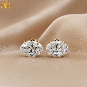 Pendientes de Diamante Cultivado en Laboratorio con Corte Ovalado Estilo East West |   Joyería Fina de Oro Sólido de 9K, 14K y 18K, Venta al por Mayor Directa, Hecho a Medida - Product Image 4