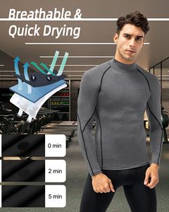 Rash Guard For Gym Training Men MMA Rash Guard Compression Shirt Turtle Neck <b>Long</b> <b>Sleeve</b> Athletic <b>Base</b> <b>Layer</b> Running Cycling Top - Product Image 6