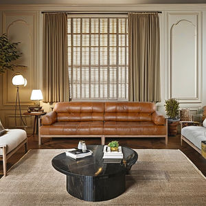 Leather <b>Sofa</b> 3 Seater Modern <b>Brown</b> Couch Genuine Leather Upholstered <b>Sofa</b> Wood Frame Living Room Furniture Manufacturer - Product Image 5
