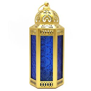 <b>Brass</b> <b>Lantern</b> With Intricate Cutouts And Golden Patterned Glass For Home Decoration - Product Image 5