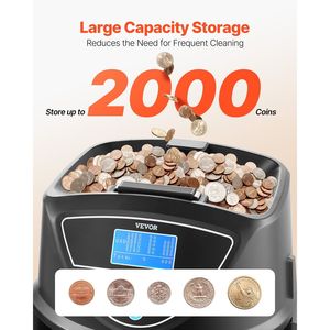 USD <b>Coin</b> <b>Sorter</b> and Counter Machine 5-Kind Capacity with Wrapper Holds 2000 <b>Coins</b> and Screen - Product Image 3