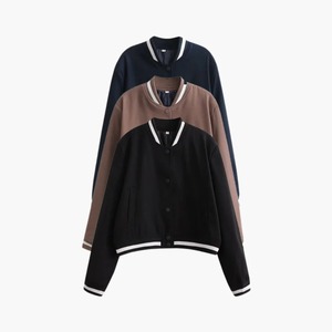 Manteau décontracté pour femmes, couleur unie, bordure contrastée, fermeture à boutons, col rond, manches longues - Product Image 1
