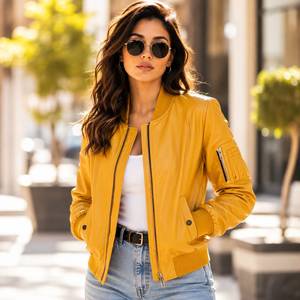 Sheep Leather Solid Silk <b>Zipper</b> Vintage Eco-Friendly Quilted Breathable Bomber Jacket Finished Motorcycle Outerwear Winter - Product Image 4