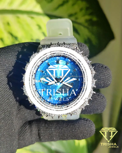 Iced Out VVS Moissanite <b>Diamond</b> Thorn Bezel <b>Watch</b> in 925 Sterling Silver with Blue Dial for Men - Product Image 5