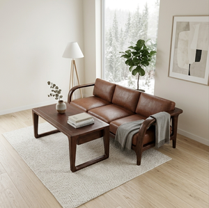 Brown Faux Leather Three Seat Sofa with Padded Arms and Foam Filling Modern Design for Living Room Solid <b>Oak</b> <b>Frame</b> - Product Image 5