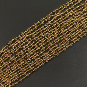 Chaîne de chapelet en quartz rose hydro, perles rondelles facettées de 3 mm, chaîne de bijoux enroulée de fil plaqué or, fourniture - Product Image 2