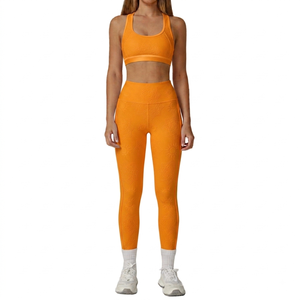 Ensemble de yoga 4 pièces vert lime, legging taille mi-haute, brassière de sport dos nageur, bordure contrastante sans couture, longueur intégrale, grande taille, respirant - Product Image 5