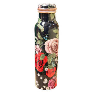 Botella de Agua de Cobre Esmaltado con Estampado Floral y Tapa, Diseño Étnico Indio, Doble Pared, Gran Capacidad, Ecológica y Saludable - Product Image 1
