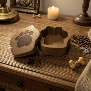Wooden Pet Urn Paw Shape <b>Memorial</b> Keepsake <b>Box</b> Magnetic Lid Durable Handmade For Dogs - Product Image 1