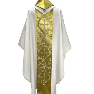 Nueva Casulla de Sacerdote Blanca Mate de Poliéster con Bordado Dorado y Estola, Hecha a Medida, Nueva Casulla Bordada 2026 - Product Image 2