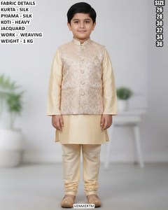 Children's Celebration Floor-Length <b>Silk</b> Traditional Mini <b>Kurta</b> for Wedding/Party - Product Image 2