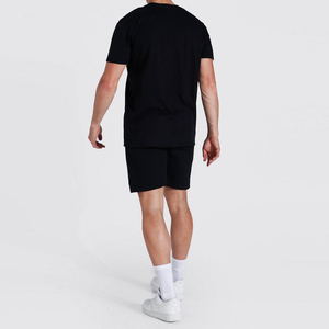Men's Summer Solid Terry Two-Piece Casual Outfit <b>Set</b> 100% Cotton Breathable Shorts & T-Shirt - Product Image 4