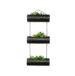 Jardinières suspendues 3 niveaux de qualité supérieure, finition noire, en fer galvanisé avec chaîne chromée, pour la décoration de la maison et du jardin, en solde - Product Image 1