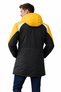 Custom Logo Swim <b>Parka</b> <b>Jacket</b> <b>Waterproof</b> Black Yellow Long Coat Hooded Winter Swimming Team Wear with Soft Fleece Lining - Product Image 5