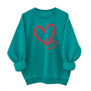 Women Oversized Green Crew neck <b>Sweatshirt</b> Red <b>Heart</b> Print Graphic Drop Shoulder Long Sleeve Pullover Cotton Fleece Street wear - Product Image 1