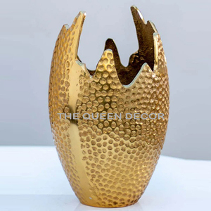 Vase à fleurs en aluminium doré de qualité luxueuse, texture martelée, vaisselle, décoration pour la maison, le salon, le bureau - Product Image 2
