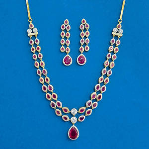 Artificial Fashion Jewellery Wholesalers in India American Diamond 2 Line Necklace With 2 Tone Plating 439553 - Product Image 4