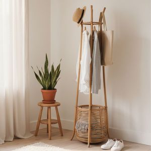Clothes Hanging Eco-friendly Rattan Clothes Rack High Quality Standing Clothing Rack Cheap for Baby and Adult Bedroom Furniture - Product Image 6
