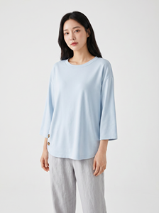 บีมาม่าเสื้อปักลายสีฟ้าสำหรับผู้หญิง แขน 3/4 ทรงหลวม สไตล์ลำลอง ขายส่ง - Product Image 3