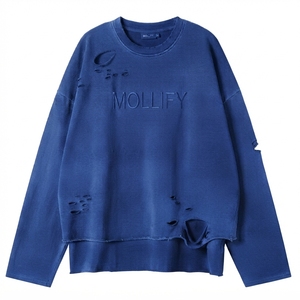 Sweat-shirt tricoté délavé LEDUO pour homme et femme, coupe régulière, style hip-hop, col rond, manches longues, poignets côtelés, ourlet brut - Product Image 6