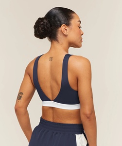 <b>Women</b> Solid <b>Navy</b> Racerback Sports Bra Seamless Medium Support Yoga Workout <b>Top</b> Deep V-Neck Hollow Out Design - Product Image 4