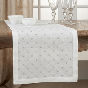 Wholesale Customized Modern White 100% Cotton Table <b>Runners</b> Embroidered Silver Dots <b>Washable</b> Durable Home Quang Thanh Embroidery - Product Image 2