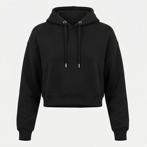 Sweat-shirts à capuche courts pour femmes, sans ourlet, coupe oversize, col à capuche, couleur unie, impression personnalisée, pour l'entraînement sportif, collection automne - Product Image 1