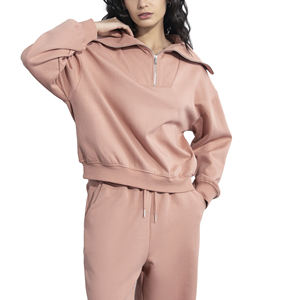 Sweat-shirt demi-zippé pour femme, prix de gros abordable, logo personnalisé sur le devant, écologique, respirant, 100% coton, couleur unie, automne - Product Image 1