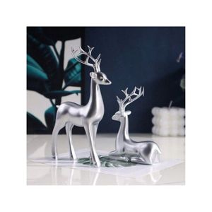 Ensemble de sculptures modernes en argent de rennes, statues de cerfs en métal, décoration de table de luxe, figurine animale de Noël pour salon, sculpture en métal - Product Image 3