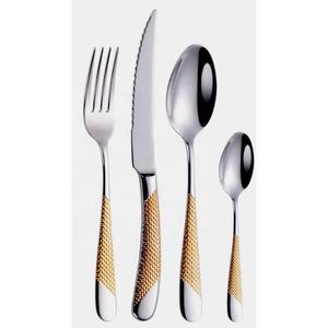Vaisselle en acier inoxydable Simplicité Cuillère Couteau Fourchette Couverts Ensemble avec un design étonnant en acier inoxydable poli à l'or poignée ordinaire - Product Image 3