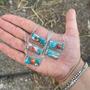 Collier Bohème pour Enfants et Femmes en Argent Plaqué 925 avec Pendentif en Turquoise Naturelle et Oyster, Écologique - Product Image 4