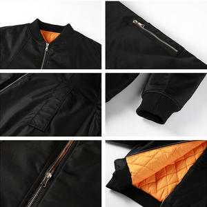 Men's Navy Blue Bomber Jacket Zipper Closure <b>Turn</b>-down Collar Casual Polyester Material Regular Fit Autumn Wear - Product Image 6