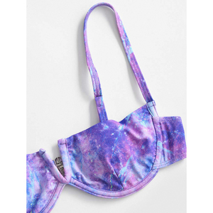 Ensemble bikini imprimé galaxie pour femme, haut bandeau et bas string, maillot de bain 2 pièces en tissu extensible à motif imprimé - Product Image 2