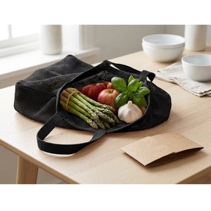 Bolsos Tote de Mujer de Malla de Algodón Natural (5oz) Beige y Negro, Material Nuevo de Alta Calidad, Ecológico, Longitud Superior 350mm - Product Image 6