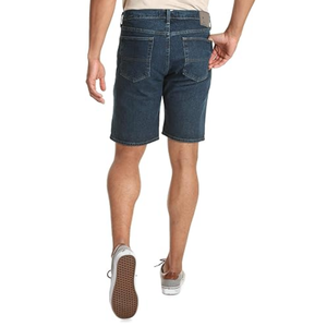 Shorts en jean pour homme indigo foncé délavé avec effet moustaches, poches classiques, tissage extensible, finition lisse, qualité supérieure, vente en gros - Product Image 2