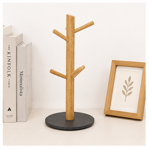 Support mural moderne en bois pour tasses avec base en ardoise lourde et 6 crochets – Organisateur de comptoir pour tasses à café – Vente en gros – En promotion - Product Image 4
