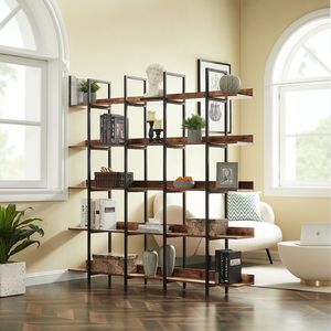 Libreria a 5 Ripiani in Stile Industriale Vintage, Scaffale Aperto per Casa e Ufficio con Struttura in Metallo e Pannelli in MDF, Video Prodotto - Product Image 6
