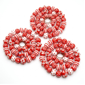 White <b>Red</b> Lampwork Glass <b>Beads</b> Roundel Disc Shape 16-18mm| Handmade Loose <b>Beads</b> for Jewelry Making DIY Craft Strand 8x1x1 Inches - Product Image 1