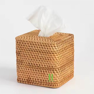 New Products Rattan Tissue Box With Wood Lid Handwoven OEM Variety of Colors Decoration <b>Table</b> and <b>Bath</b> Accessories Handmade - Product Image 2