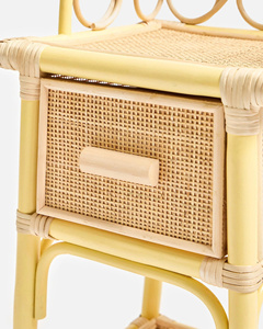 Minimalist Narrow <b>Yellow</b> Rattan Nightstand With Drawer Handmade Bedroom Kid Furniture For Bedroom Nursery And Living Room - Product Image 5