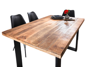 European Loft Style Iron & Wooden Solid Mango Wood <b>Square</b> Top U Shape Metal Leg Black & Natural Finish Home Kitchen Dining <b>Table</b> - Product Image 2