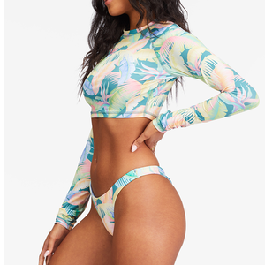 Traje de Baño de Dos Piezas Personalizado para Mujer, Top de Manga Larga con Cintura Descubierta y Tanga, Traje de Surf Sexy para Playa y Bikini - Product Image 3