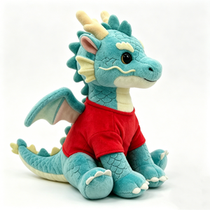 Chinese dragon plush toy, Cute dragon stuffed animal, Blue dragon plush, Dragon plush with red shirt - Product Image 4