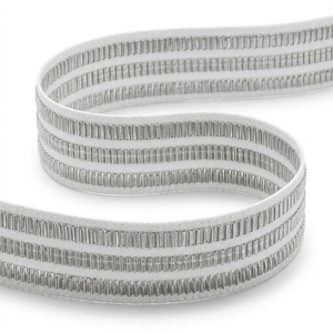 ริบบิ้นตกแต่งลายทางสีขาวเมทัลลิกเงินขนาด 25 มม. ของบริษัทนีลกามัล อินดัสทรีส์ สำหรับเสื้อผ้าและบรรจุภัณฑ์ - Product Image 1